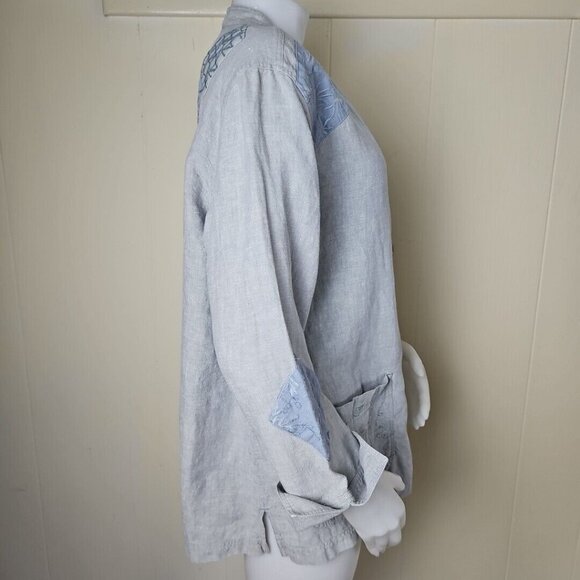 J JIll Unstructured Linen Jacket Womens M Sage Lagenlook Embroidered Vintage - Picture 5 of 16